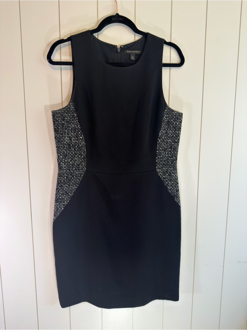 Banana Republic Black Sheath Dress with Tweed Side Panels - Size 12